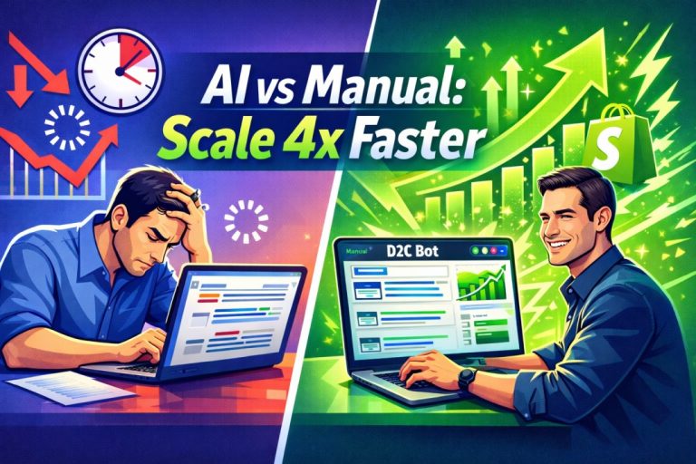 AI vs manual blogging for D2C brands: Scale content 4x faster with Shopify tools like D2C Bot growth charts