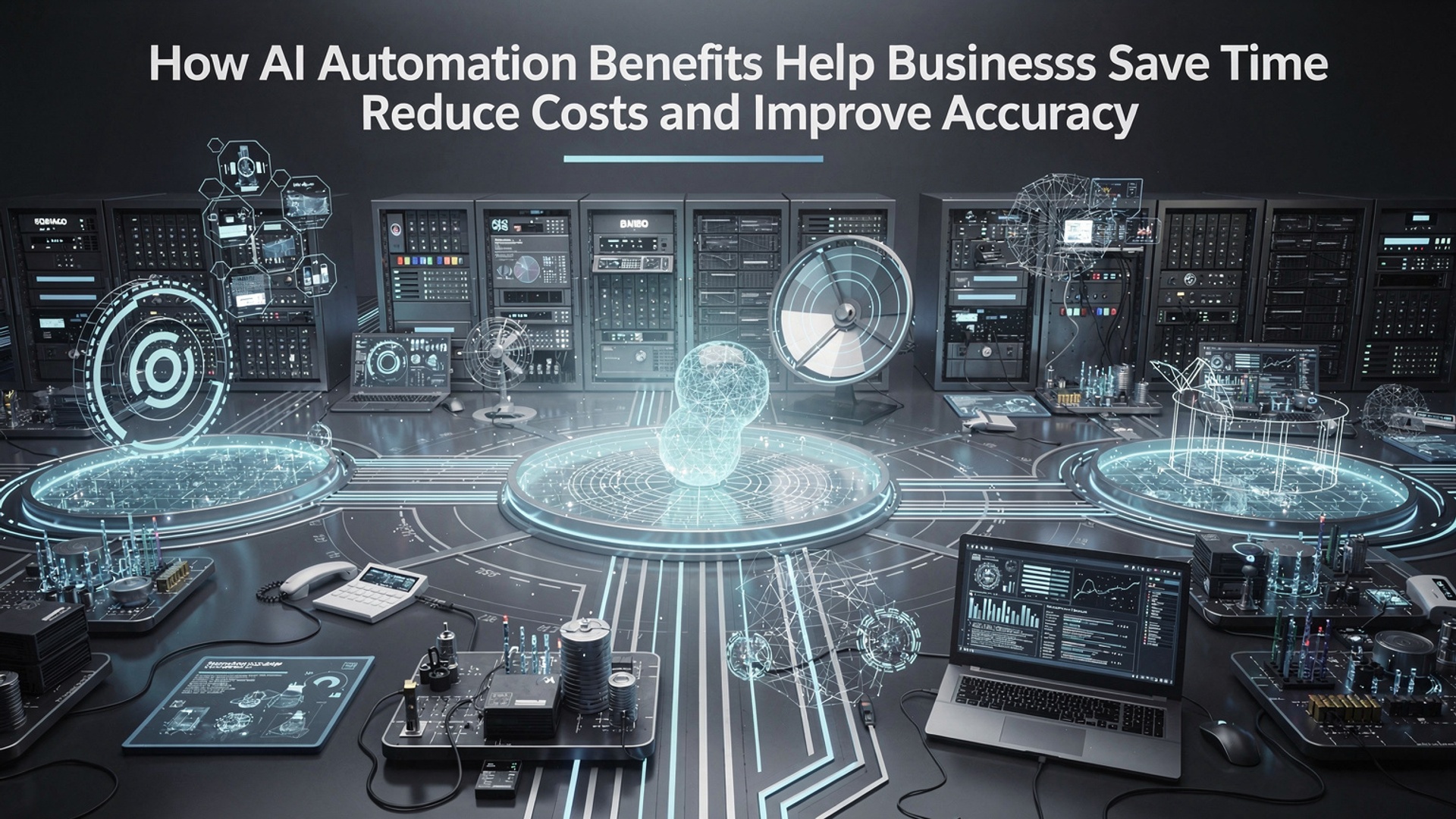 How AI Automation Benefits Help Businesses Save Time Reduce Costs and Improve Accuracy illustration