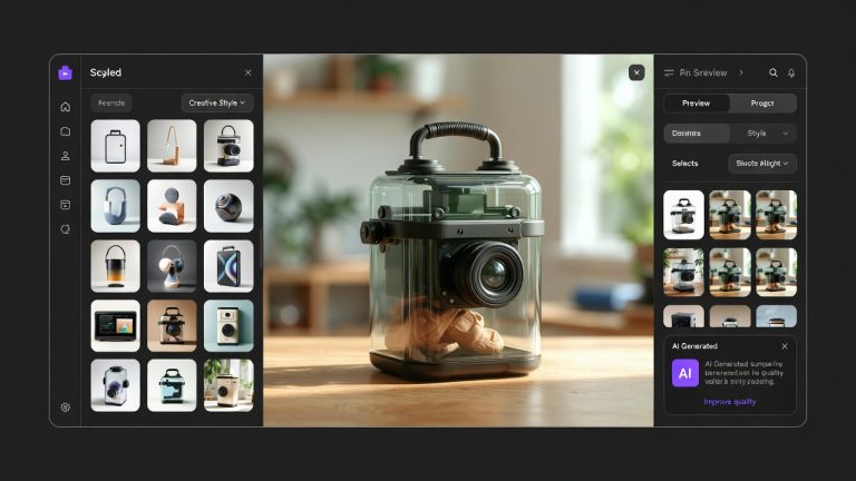 AI image generation ecommerce visuals showing high-quality product images and variation previews.