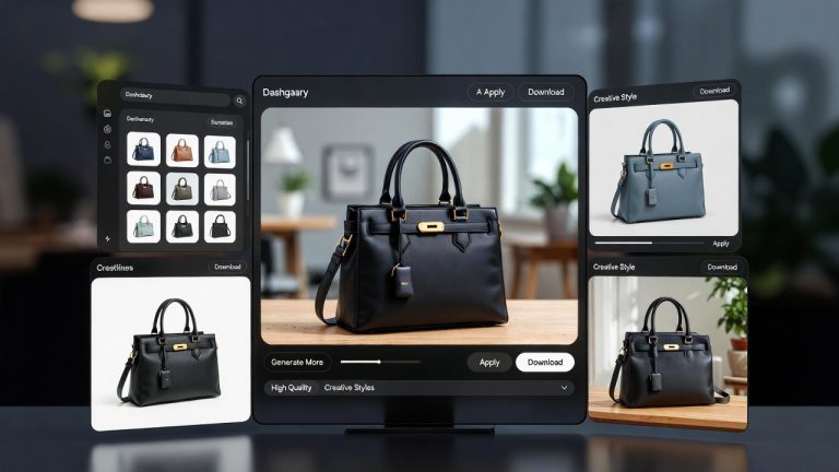 AI-generated product images for online store showing high-quality visuals and multiple shot variations.