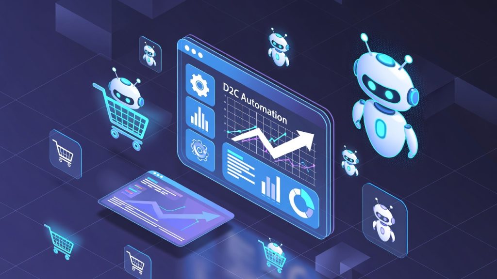 Modern dashboard of D2C automation software showing e-commerce growth metrics