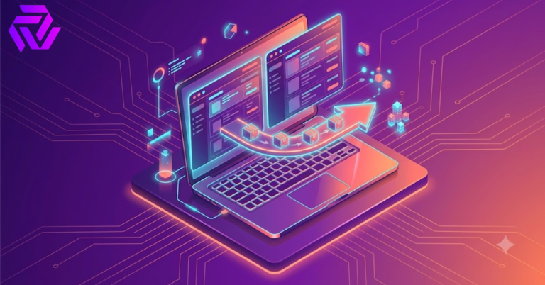 AI tool to rewrite Amazon product listings to Shopify shown converting a listing format on a laptop